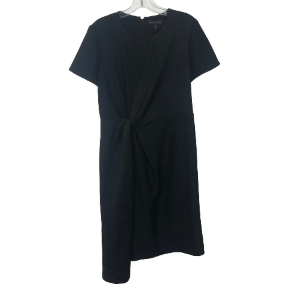 NWT Womens Size 10 Banana Republic Black Side Twist Asymmetric Satin Midi Dress